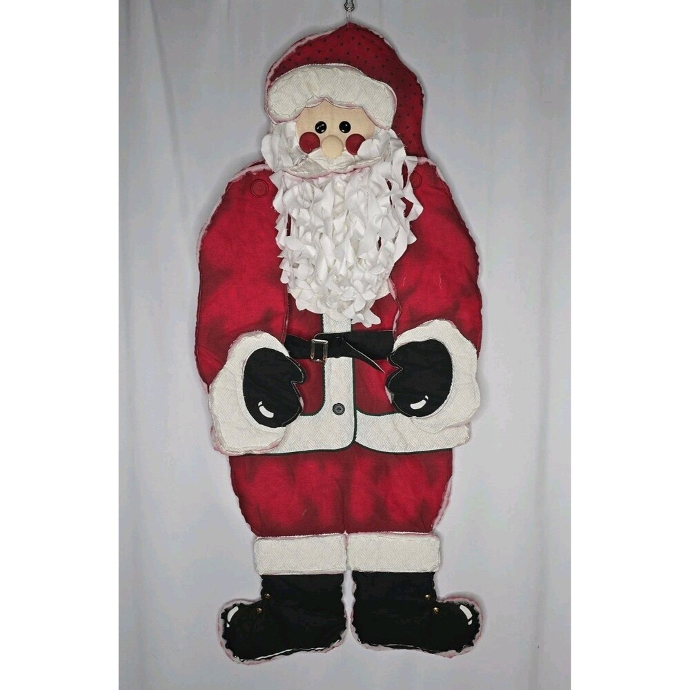 Vintage Quilted Santa Fabric Door or Wall Hanging Traditional Christmas
